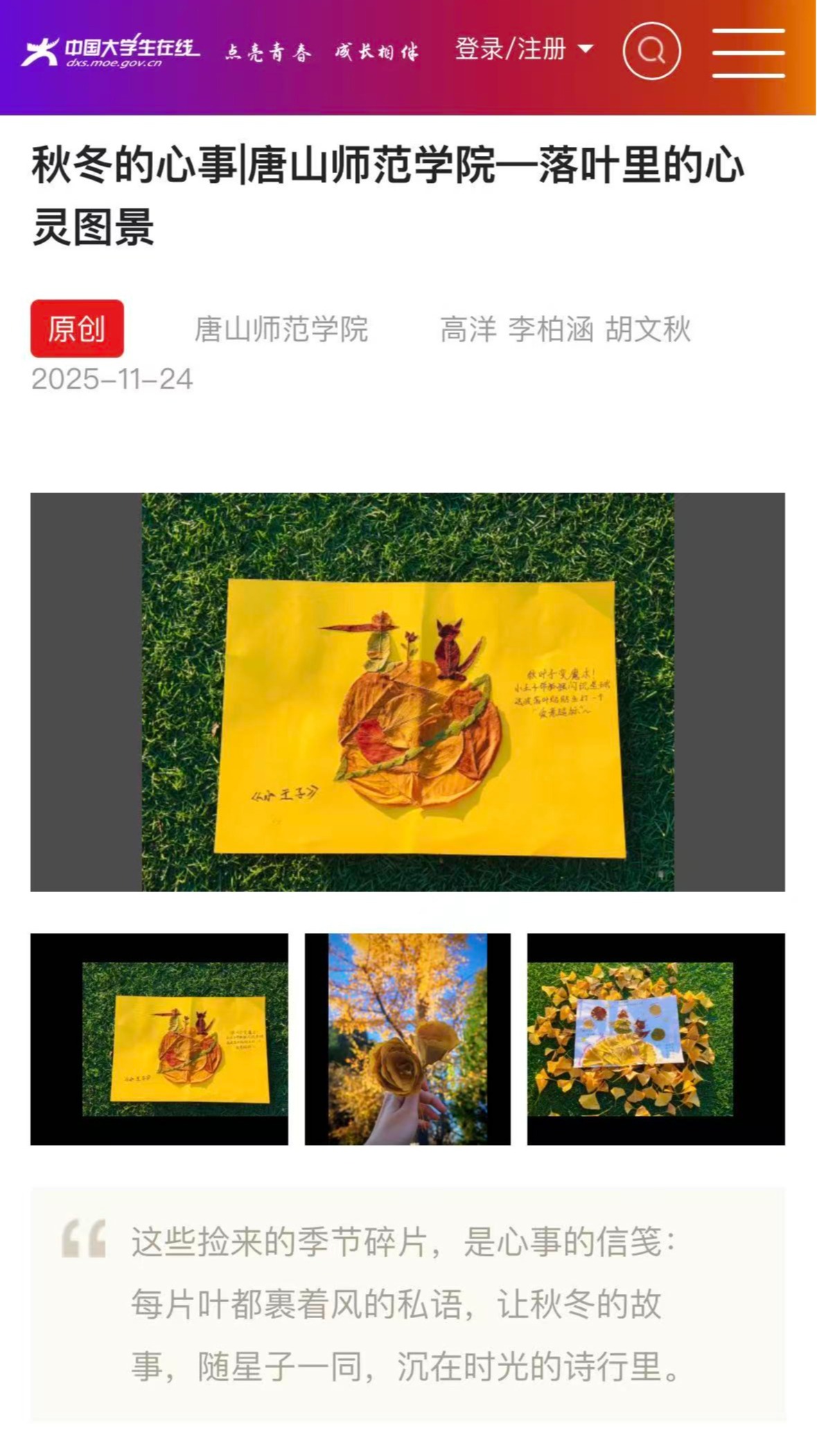 《中国大学生在线》——秋冬的心事|beat365在线唯一官网—落叶里的心灵图景